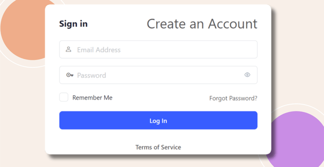 image | BuddyBoss A login and account creation form with fields for email address and password options for Remember Me and Forgot Password a blue Log In button and a Terms of Service link at the bottom