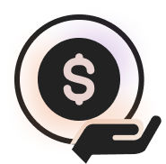 A black icon of an open hand holding a coin with a dollar sign in the center symbolizing financial support or receiving money