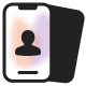 Icon of a smartphone displaying a generic user profile silhouette on the screen with a colorful abstract background and a shadow behind the phone