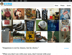 A website called EVRD displays a grid of 15 random quirky photos including a painted face dog unusual signs art machinery and animals Quotes and navigation links appear above and below the images