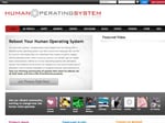 A website homepage titled Human Operating System with a navigation bar a main section inviting users to Reboot Your Human Operating System a featured video area and a row of user profile images at the bottom