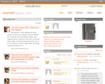 Screenshot of a JournalSpacecom webpage showing blog post excerpts a featured group called Motivation Spaces lists of users online recent posts and site activity in a sidebar layout