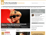 Screenshot of the Tufts Roundtable Commons website homepage featuring a headline about Rihanna and Eminems statement on domestic violence navigation menus and a sidebar with community updates and announcements
