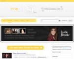 Screenshot of a video sharing website called Mesingi featuring a yellow and white interface a banner promoting artist Lissie Brooks and buttons inviting users to upload and share their own videos