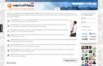 Screenshot of the MediaPress social networking and blogging community homepage showing navigation menus account login options site features member avatars and a button labeled Create an account
