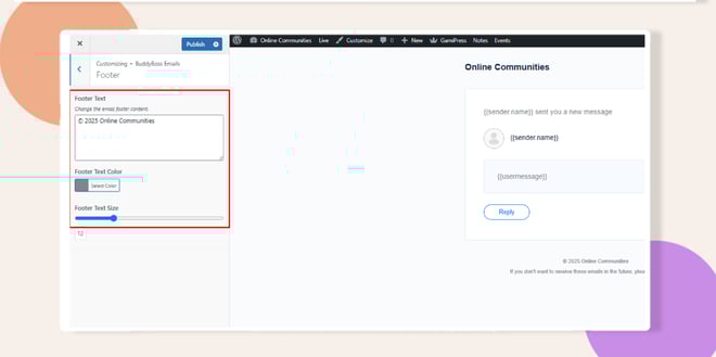 options to customize email footer is highlighted