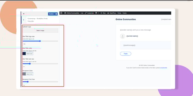 Options to customize the email header highlighted
