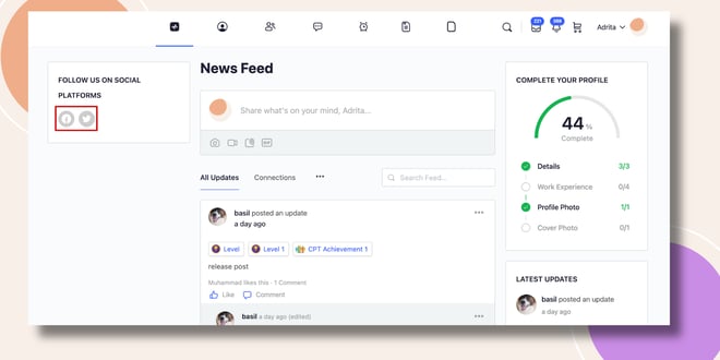 image | BuddyBoss This screenshot shows how the Follow Us Widget is displayed