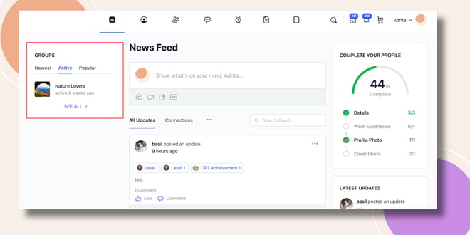image | BuddyBoss This screenshot shows how the Social Groups Widget will be displayed