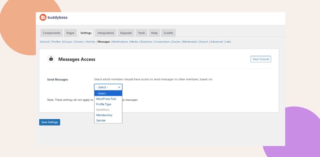 This screenshot shows where you can configure the private message access control
