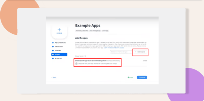 This screenshot shows where you can set your Zoom App scope