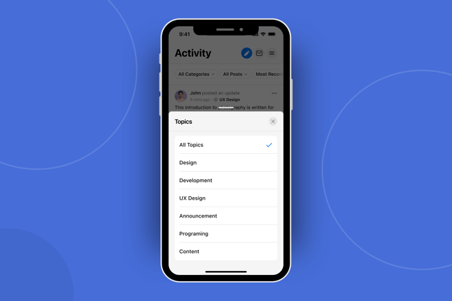 BuddyBoss Activity Topics Admin Options in the App