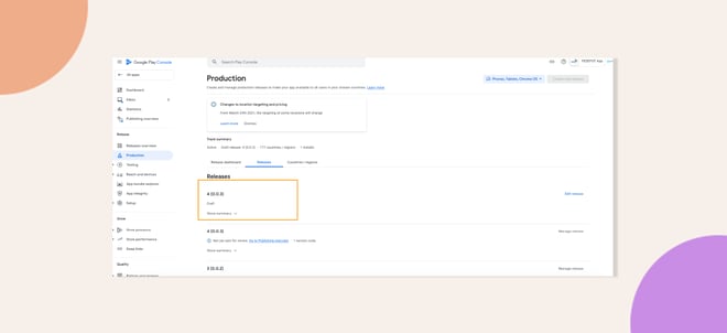 This screenshot shows where to create a new release draft in Google Console