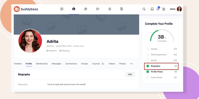 profile progress bar in buddyboss