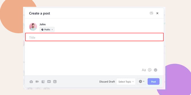 This screenshot shows where tht activity title field is located