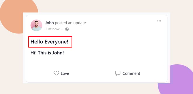This screenhot shows a sample activity feed post with a title