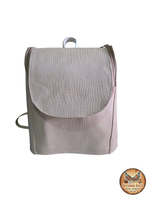 Mochila de cuero con textura cocodrilo