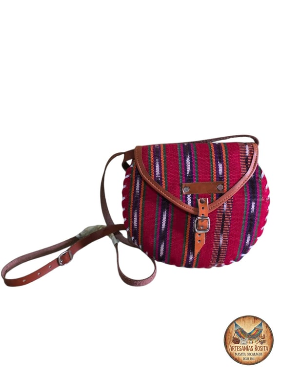 Bolso Cruzado Artesanal de Tela y Cuero