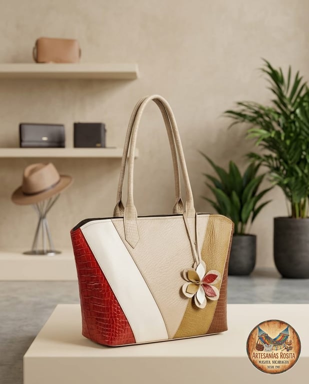 Bolso de cuero tricolor