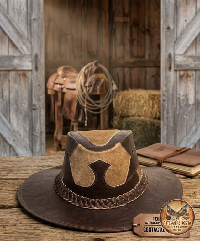 Sombrero vaquero de cuero con detalles en pelo de vaca