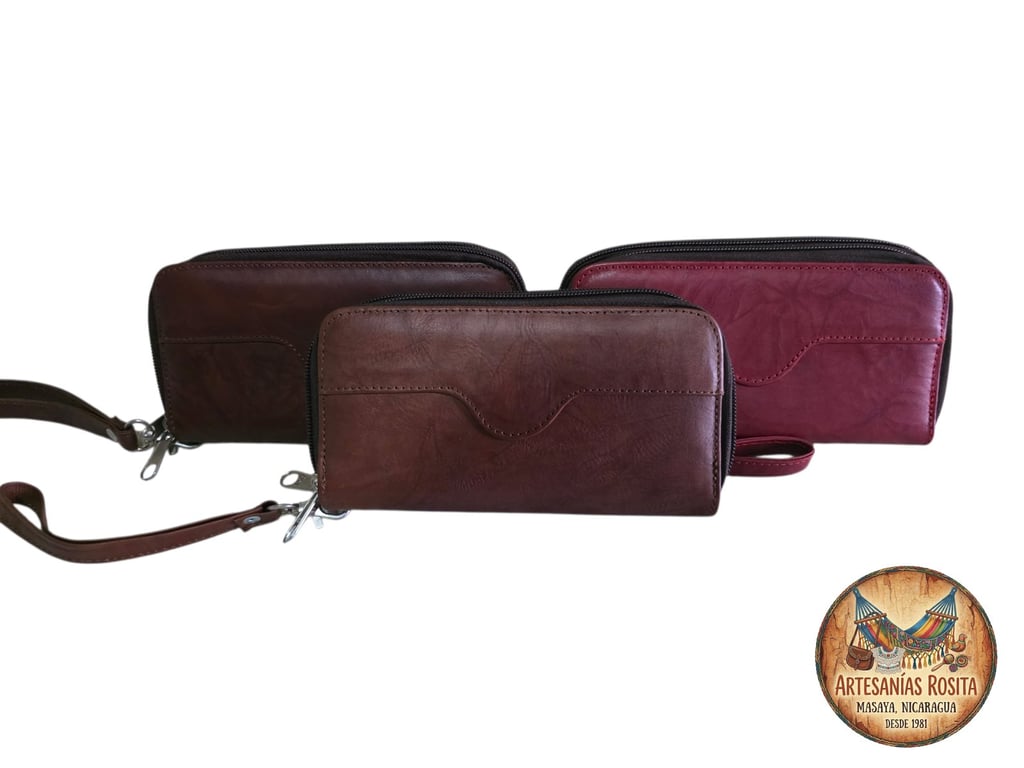Cartera de Cuero para Mujer con Correa de Muñeca