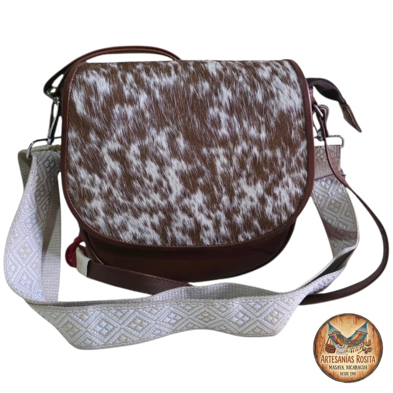 Bolso Cruzado de Cuero con Pelo de Vaca