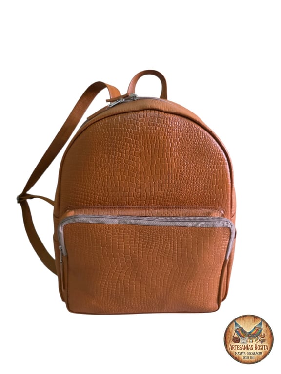 Mochila de Cuero Texturizado Color Caramelo