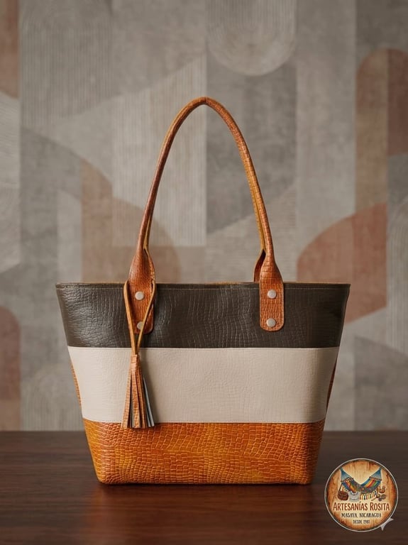 Bolso de cuero tricolor