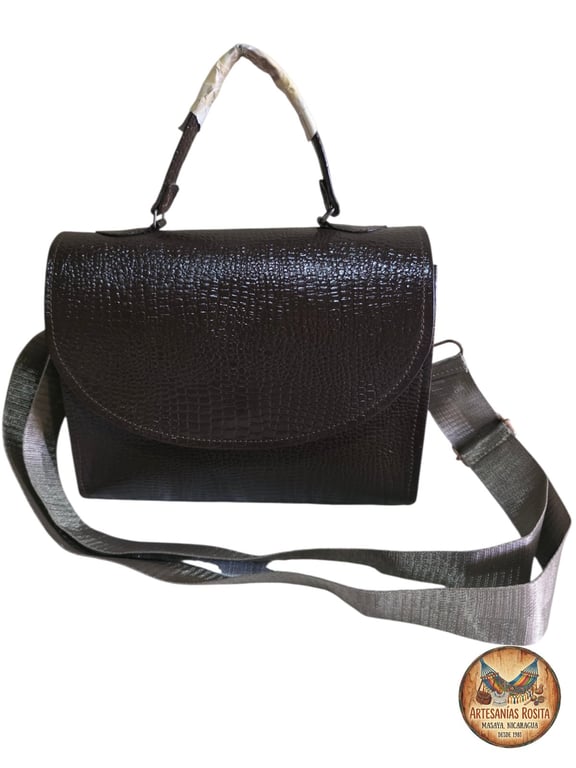 Bolso de Cuero Texturizado Marrón con Correa Cruzada