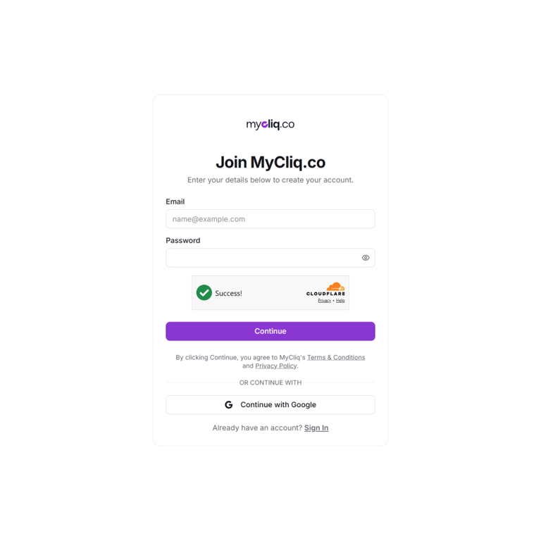 MyCliq Auth Screen 1