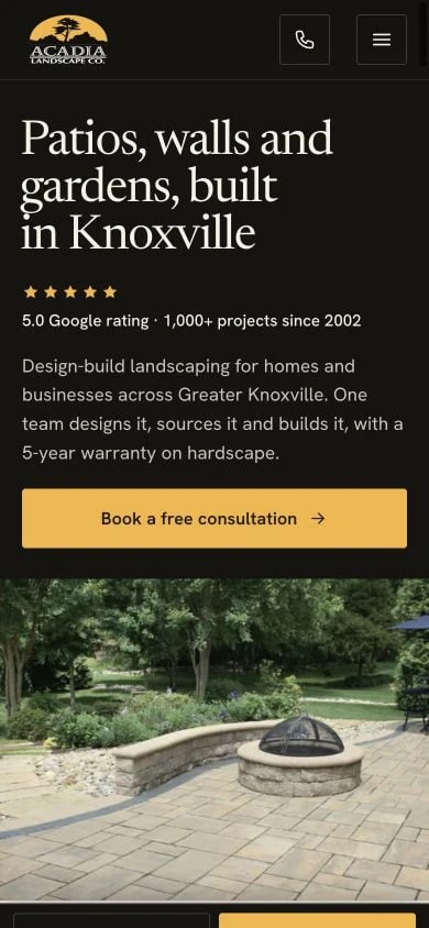 Acadia Landscape Company concept at mobile width