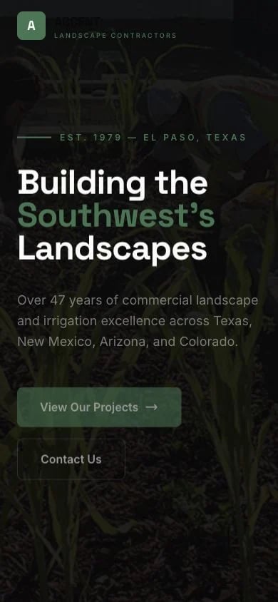 Accent Landscape Contractors concept at mobile width