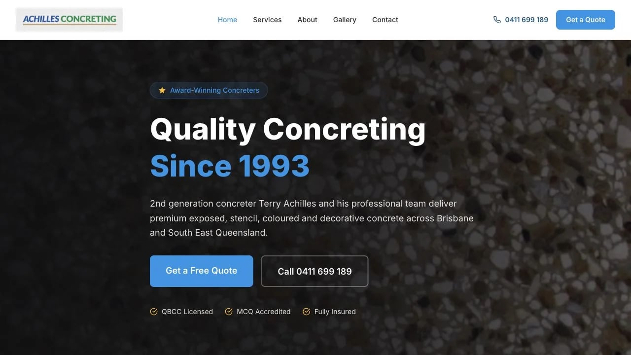 Achilles Concreting website redesign concept