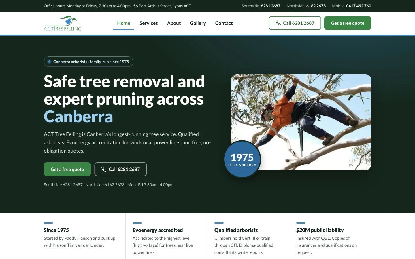 ACT Tree Felling website redesign concept