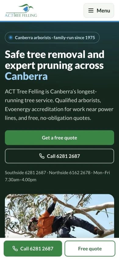 ACT Tree Felling concept at mobile width