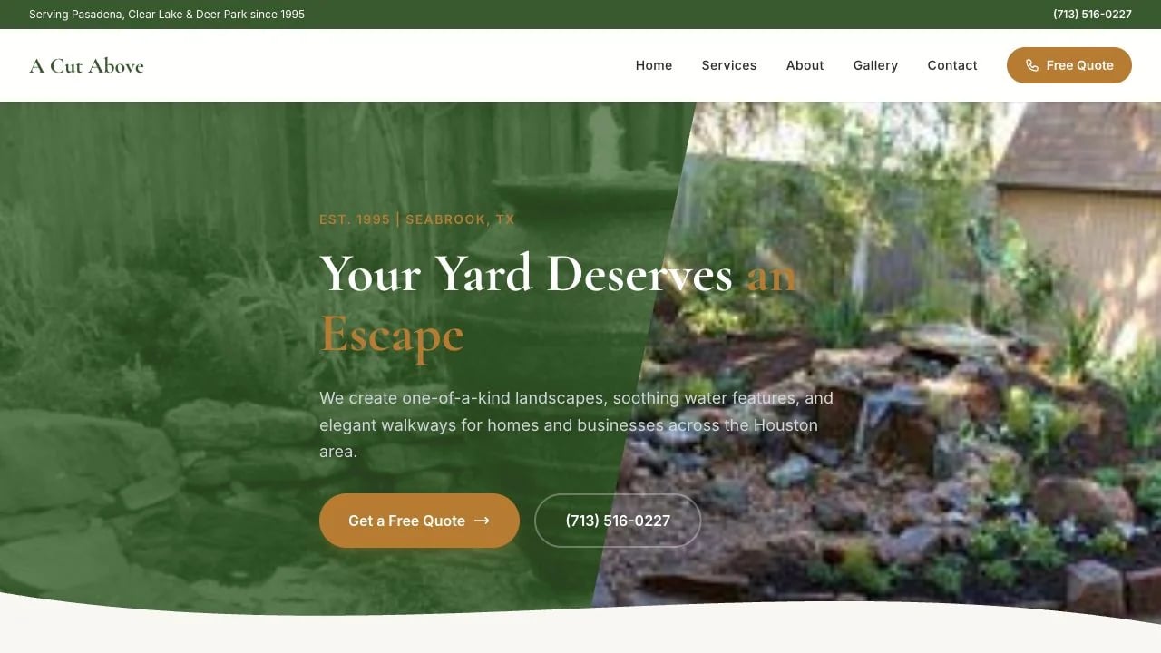 A Cut Above Lawn Service & Landscaping website redesign concept
