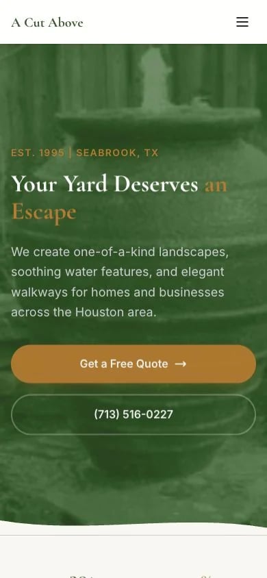 A Cut Above Lawn Service & Landscaping concept at mobile width