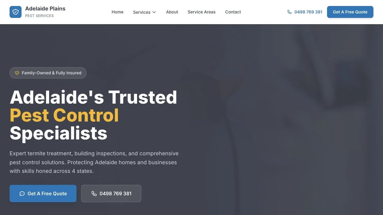 Adelaide Plains Pest Services website redesign concept