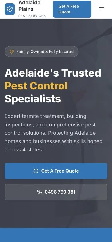 Adelaide Plains Pest Services concept at mobile width