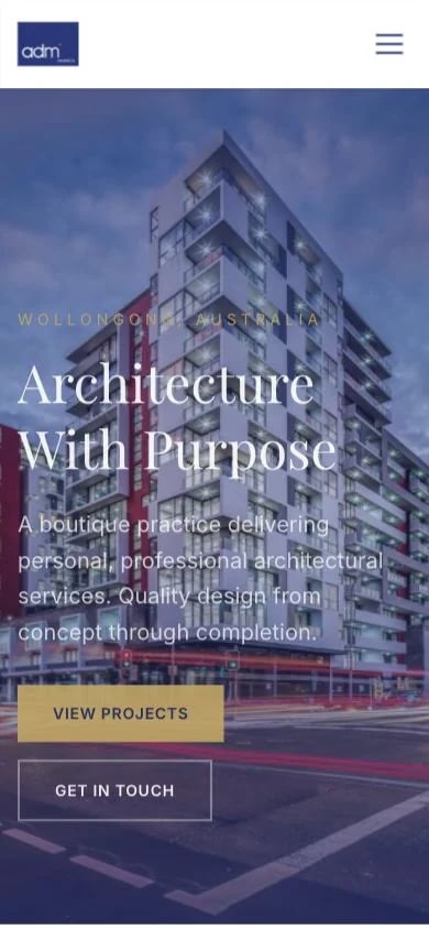 ADM Architects concept at mobile width