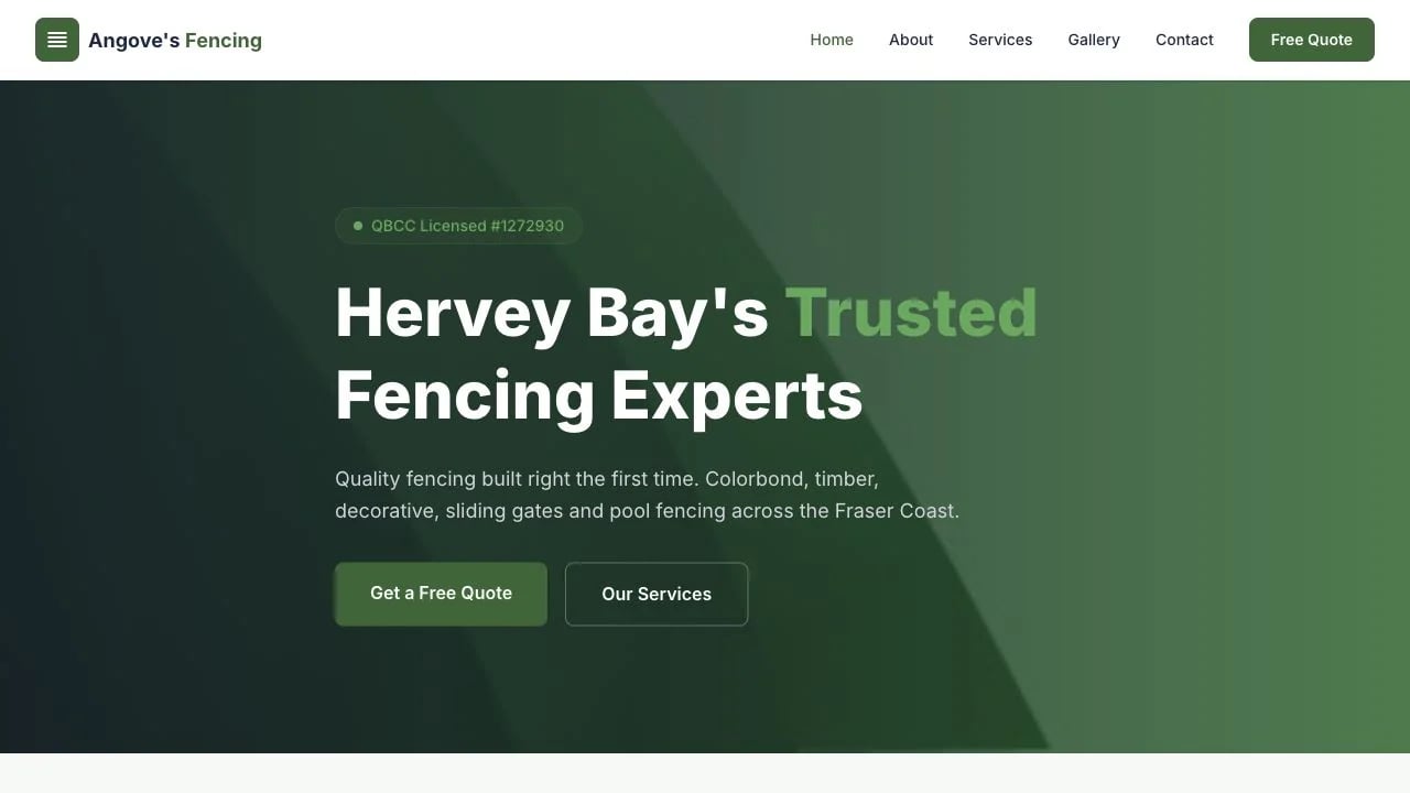 Angove's Fencing website redesign concept