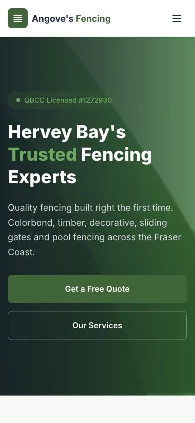 Angove's Fencing concept at mobile width