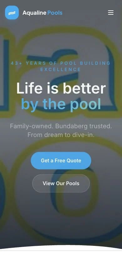 Aqualine Pools & Spas concept at mobile width