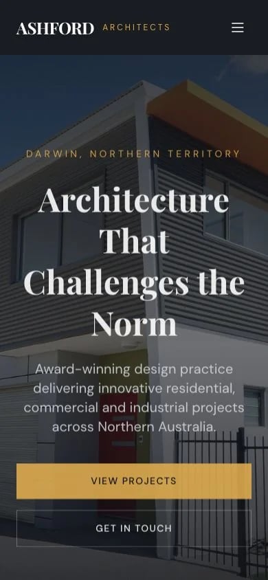 Ashford Architects concept at mobile width