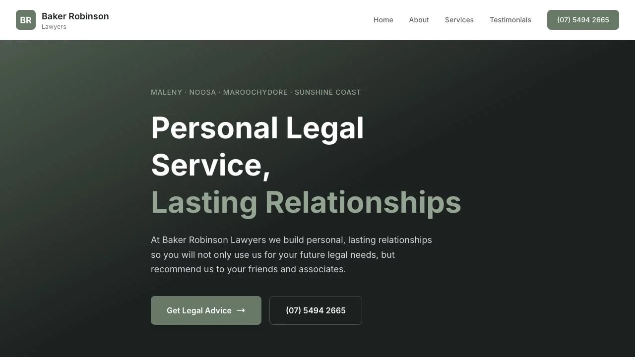 Baker Robinson Lawyers website redesign concept