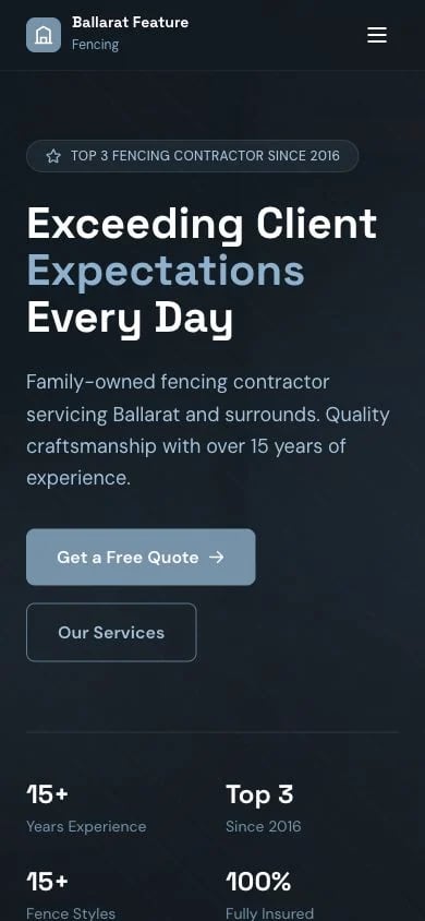 Ballarat Feature Fencing concept at mobile width