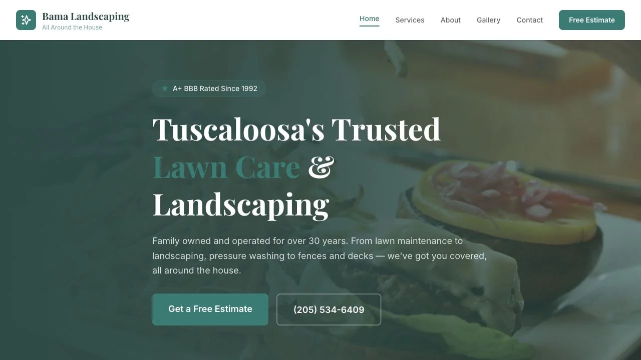 Bama Landscaping website redesign concept