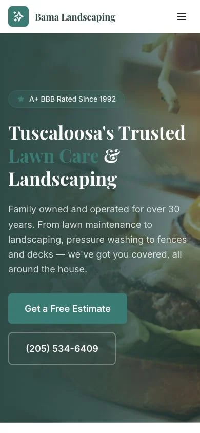 Bama Landscaping concept at mobile width