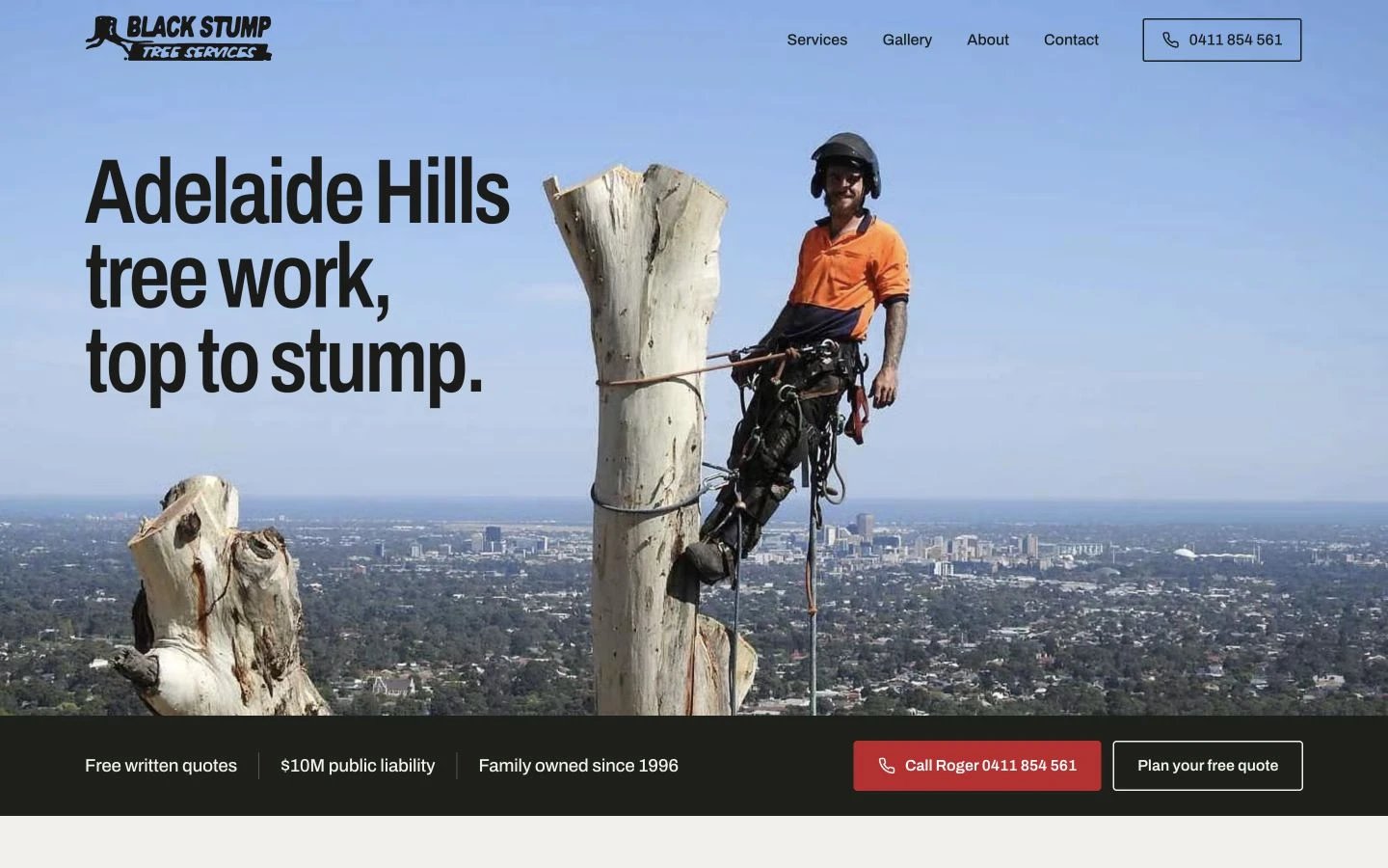 Black Stump Tree Services website redesign concept