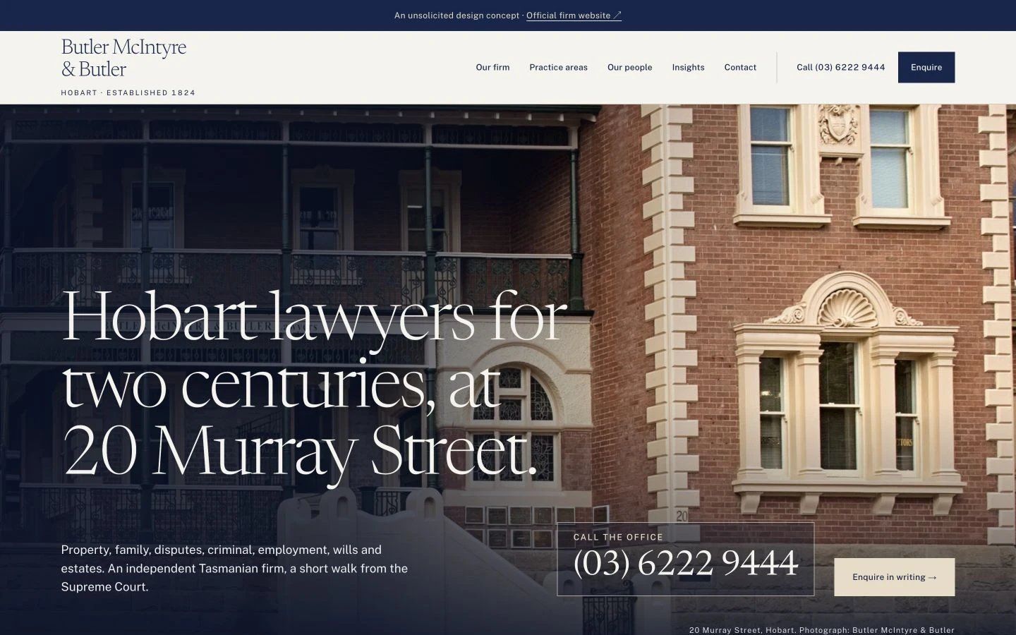 Butler McIntyre & Butler website redesign concept
